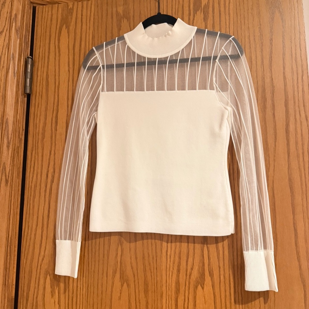 Milly White Sheer Krissy Long Sleeve Knit Top